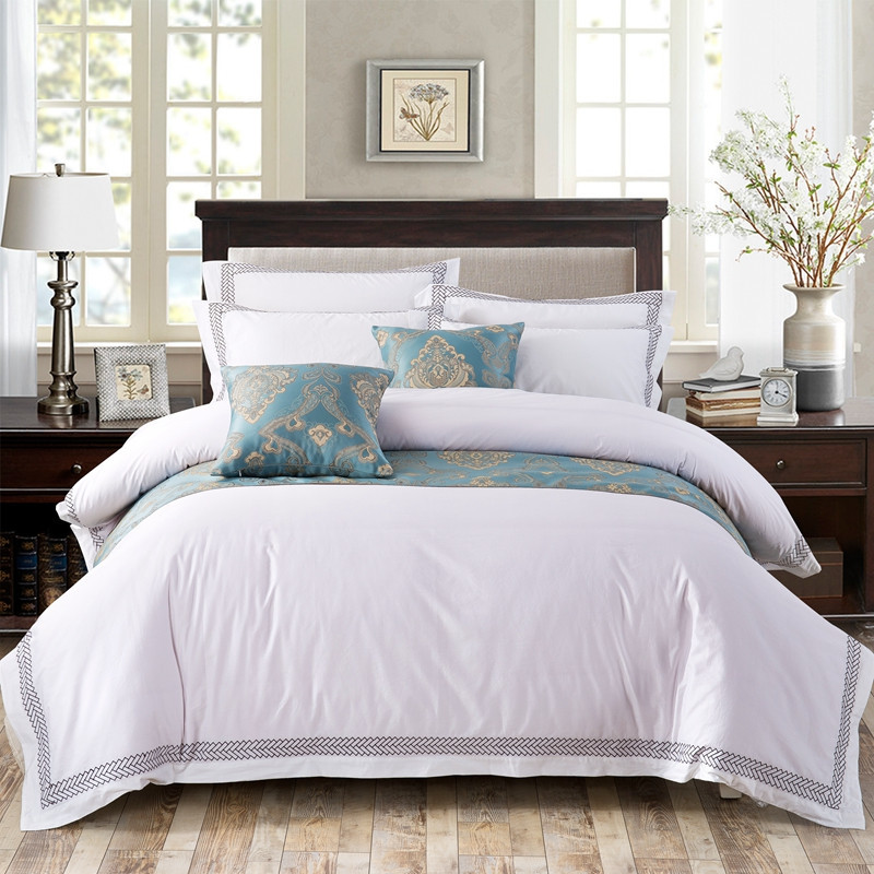 Ensemble de draps de literie pour chambre à coucher d'hôtel brodé par flèche blanche 6080S 100% coton