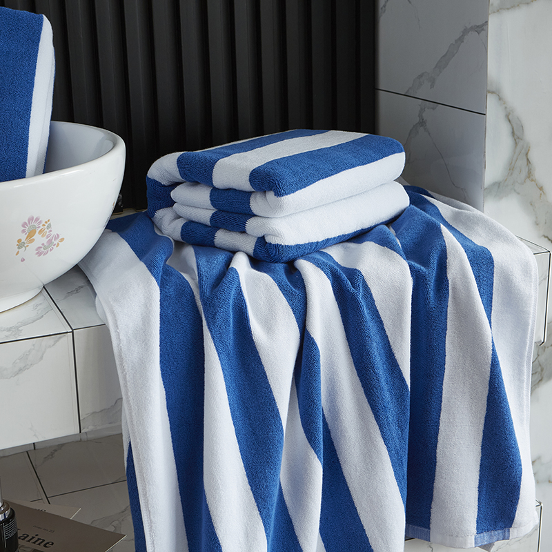 Serviette de plage en fil teint à rayures bleues et blanches, serviette de piscine